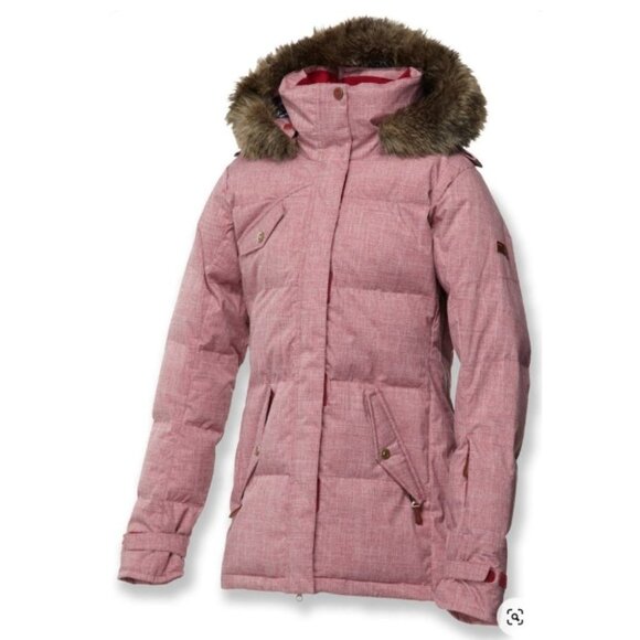 Roxy Berry Pink Heathered Insulated Puffer Snow Parka Jacket removable hood LG - Picture 1 of 15